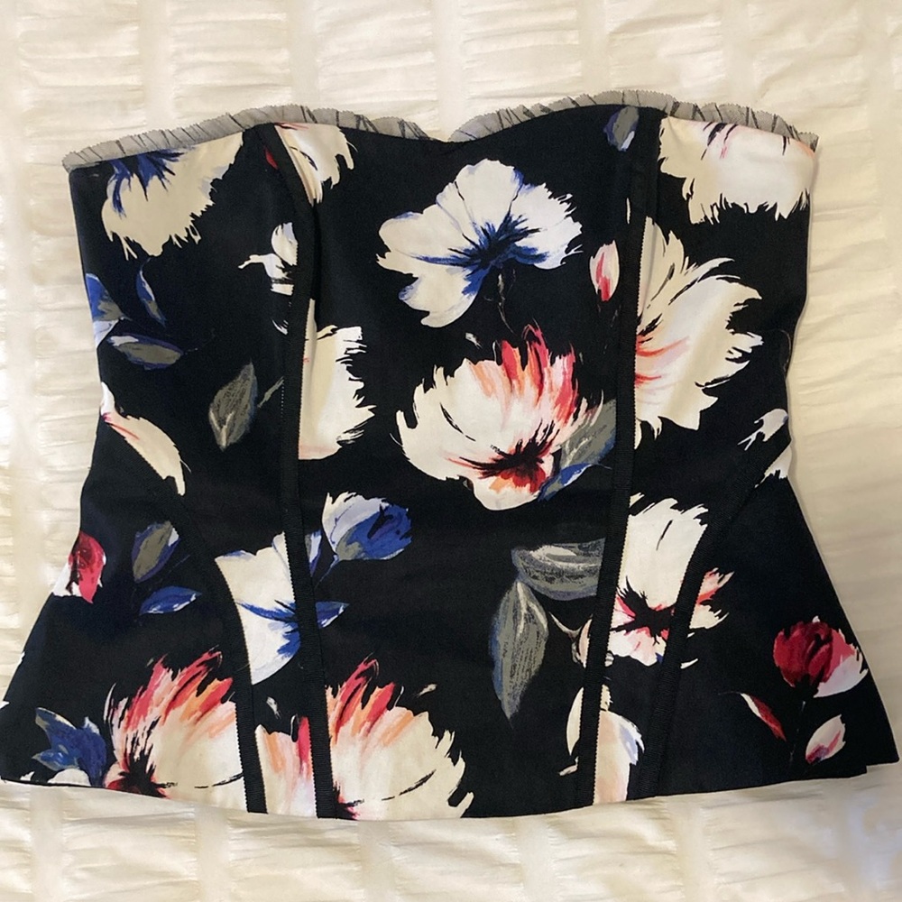 White House Black Market Floral Corset Top - Black and White